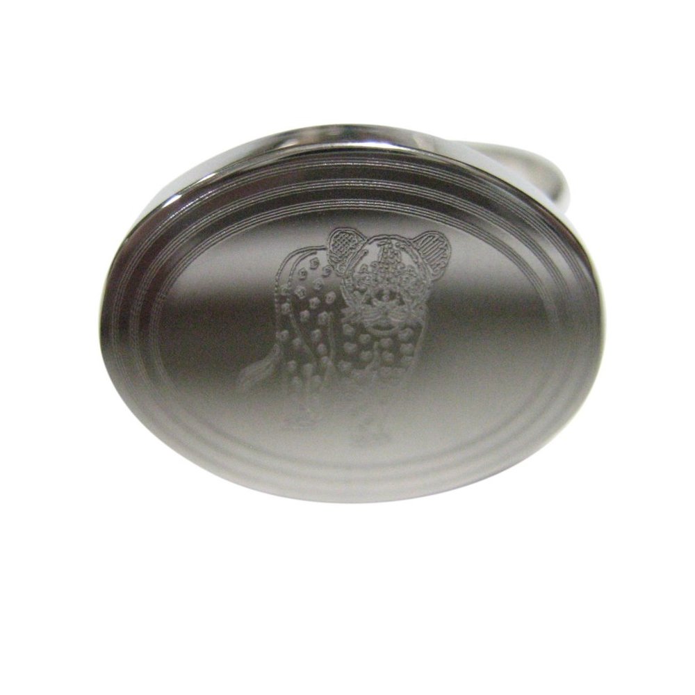 Etched Oval Cheetah Cub Adjustable Size Ring